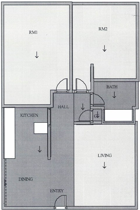 Floor plan for 2 beds, 1 bath, 745 sqft